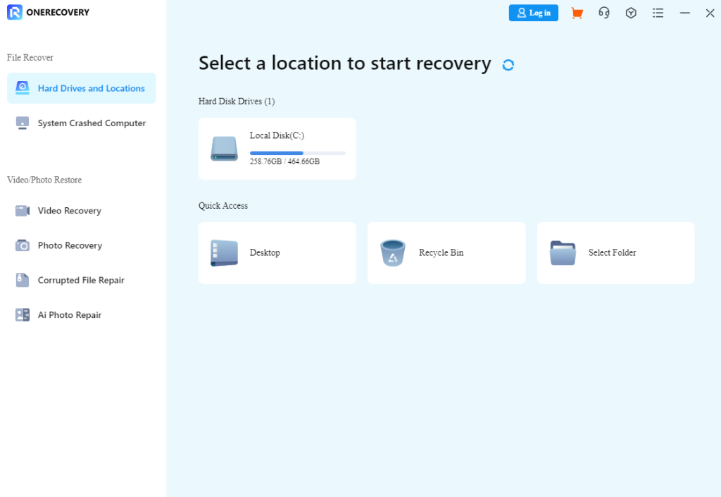 start a location using ONERECOVERY