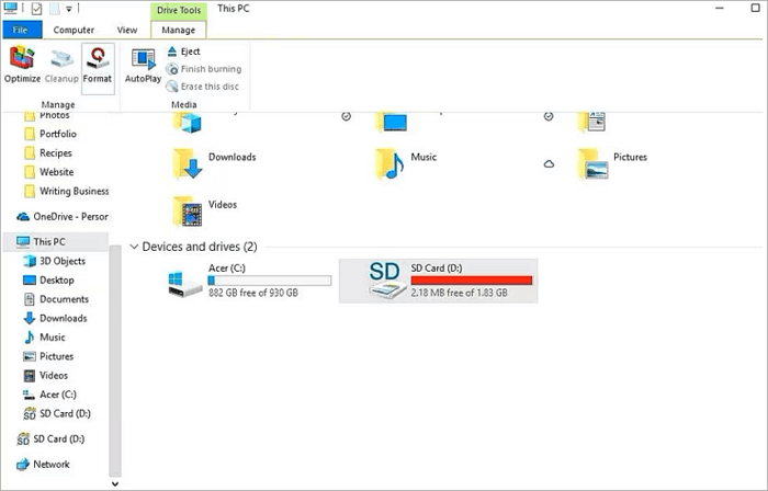 format camera sd card via file explorer