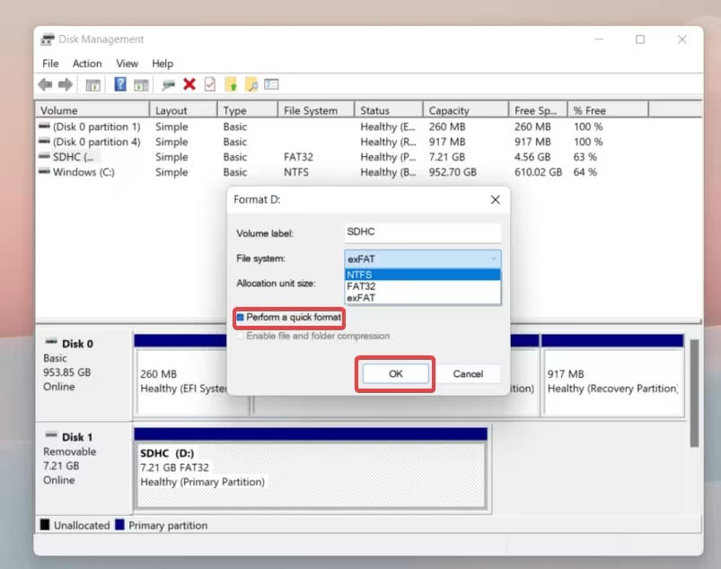 reformat a sd card on windows