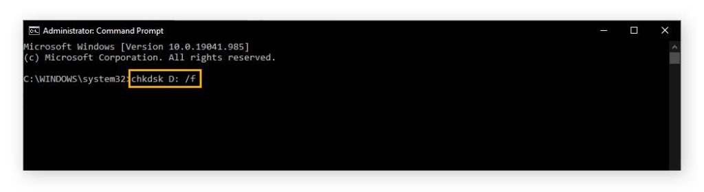 type chkdsk D:/f