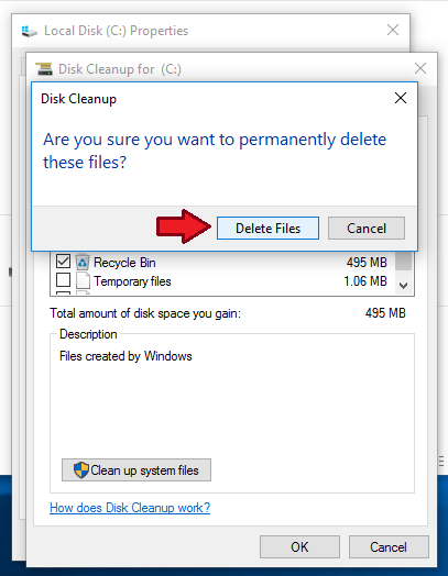 click delete files to delete temp files