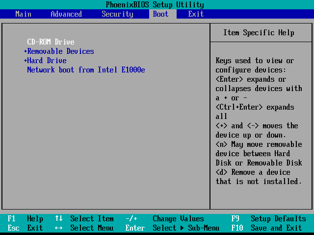 phoenixbios setup utility