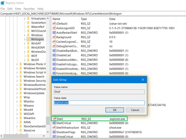 the screenshot of registry editor