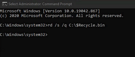 reset recycle bin with cmd