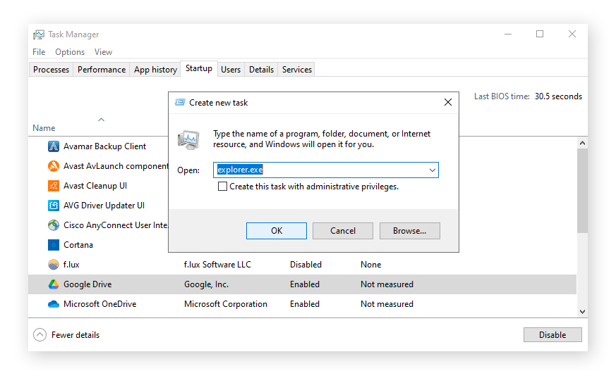 restart windows explorer to fix Windows 10 black screen