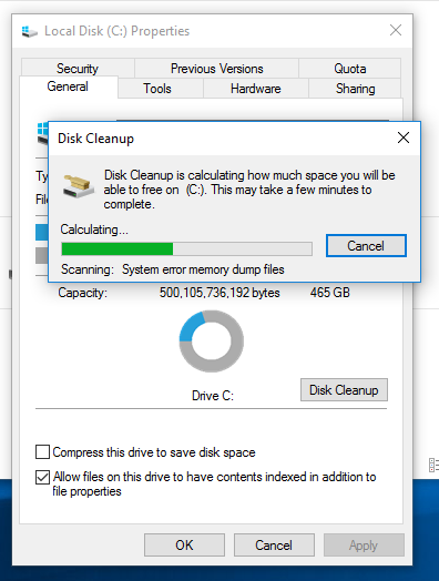 run disk cleanup to clear temp files