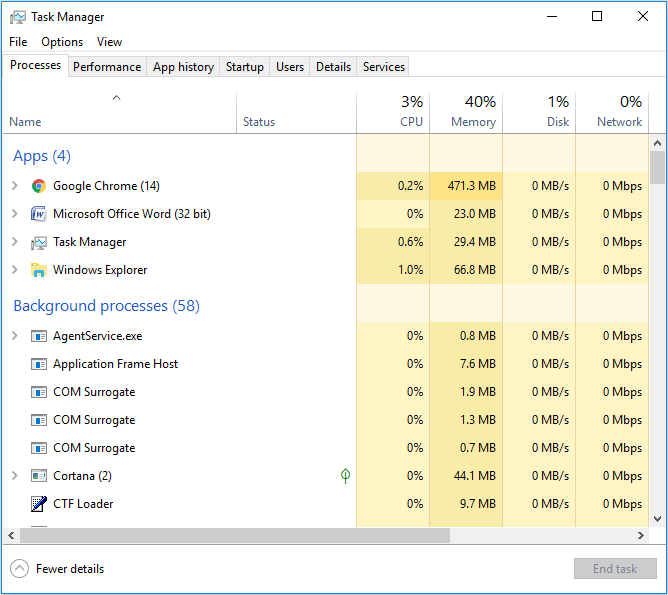 task manager screen