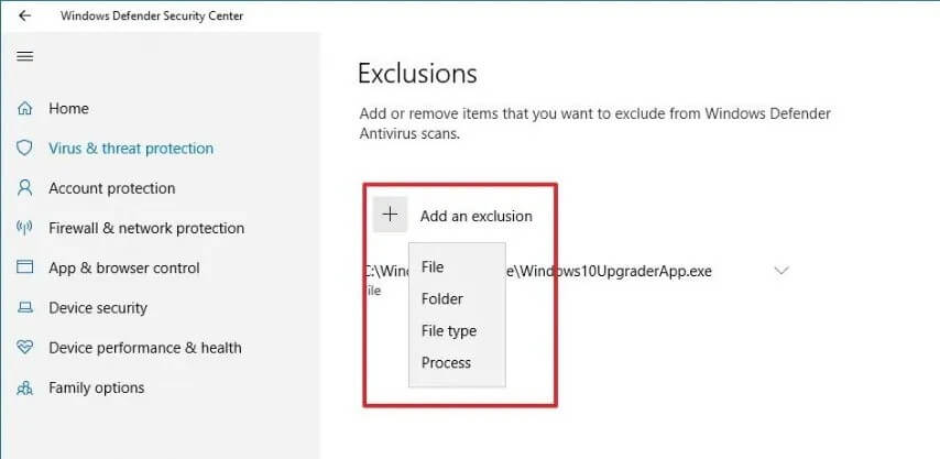 add a file exclusion