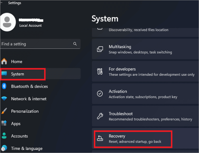 recovery menu in windows system