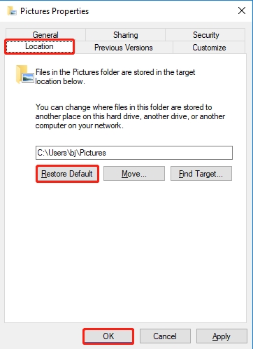 restore default button