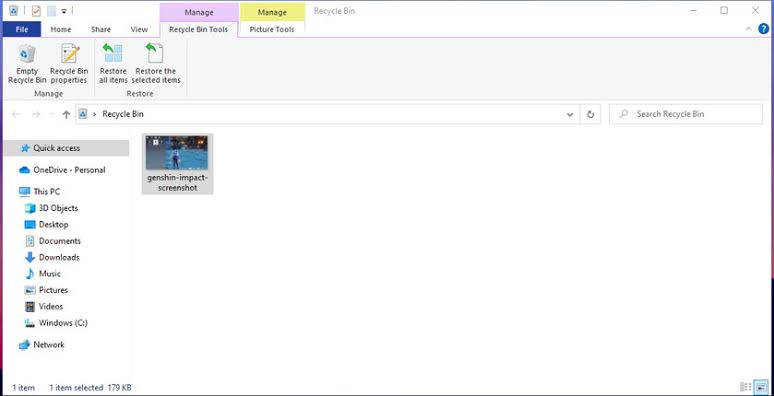 Retrieve Genshin Screenshots through Recycle Bin