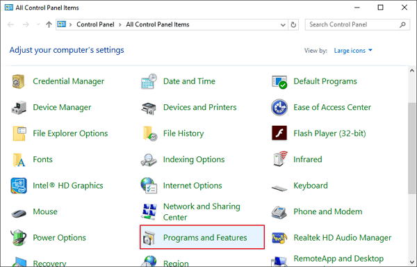 select Programs and Features