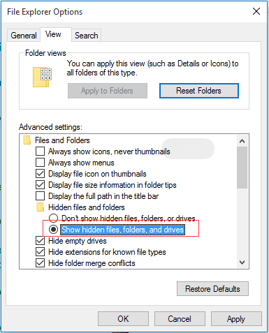 Show hidden files, folders