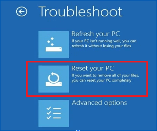 troubleshoot reset your pc