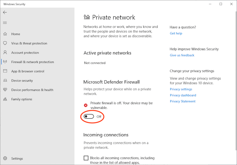 turn off the microsoft defender firewall