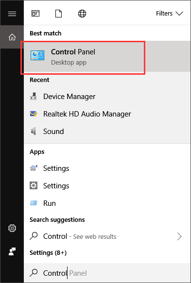 type control panel